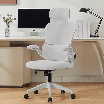 Vigosit Ergonomic Mesh Office Chair, 400 lbs Capacity, High Back Desk Chair with Adjustable Lumbar Support, 3D Headrest, Flip-Up Armrests, and PU Wheels for Long Workdays and Home Office White