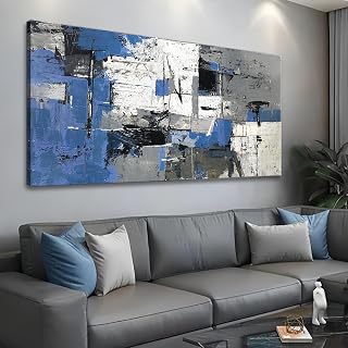 Large Abstract Wall Art for Living Room - Blue Grey and White Print Paintings -Framed Modern Canvas Artwork Decor for Bedroom Bathroom Office – Large 20"x40" Textured Artwork, Ready to Hang