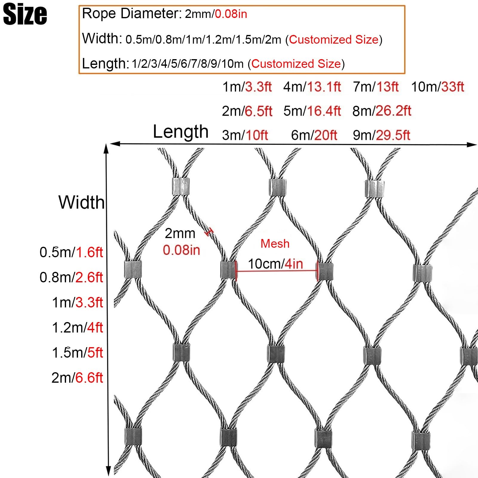 Edelstahl Drahtseil Mesh - Flexibles Sicherheitsnetz für Balkon & Treppengeländer - Tierber & Garten Schutznetz