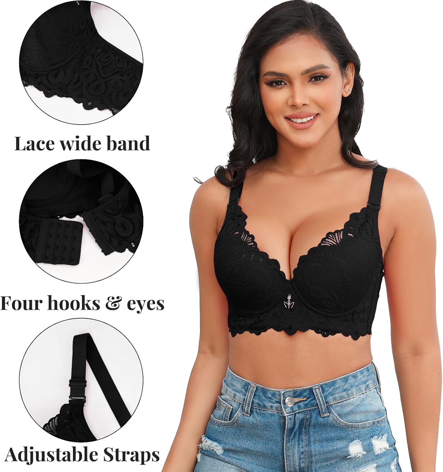 Push Up Lace Bra for Women Underwire Plus Size Comfortable Brassiere - Image 4