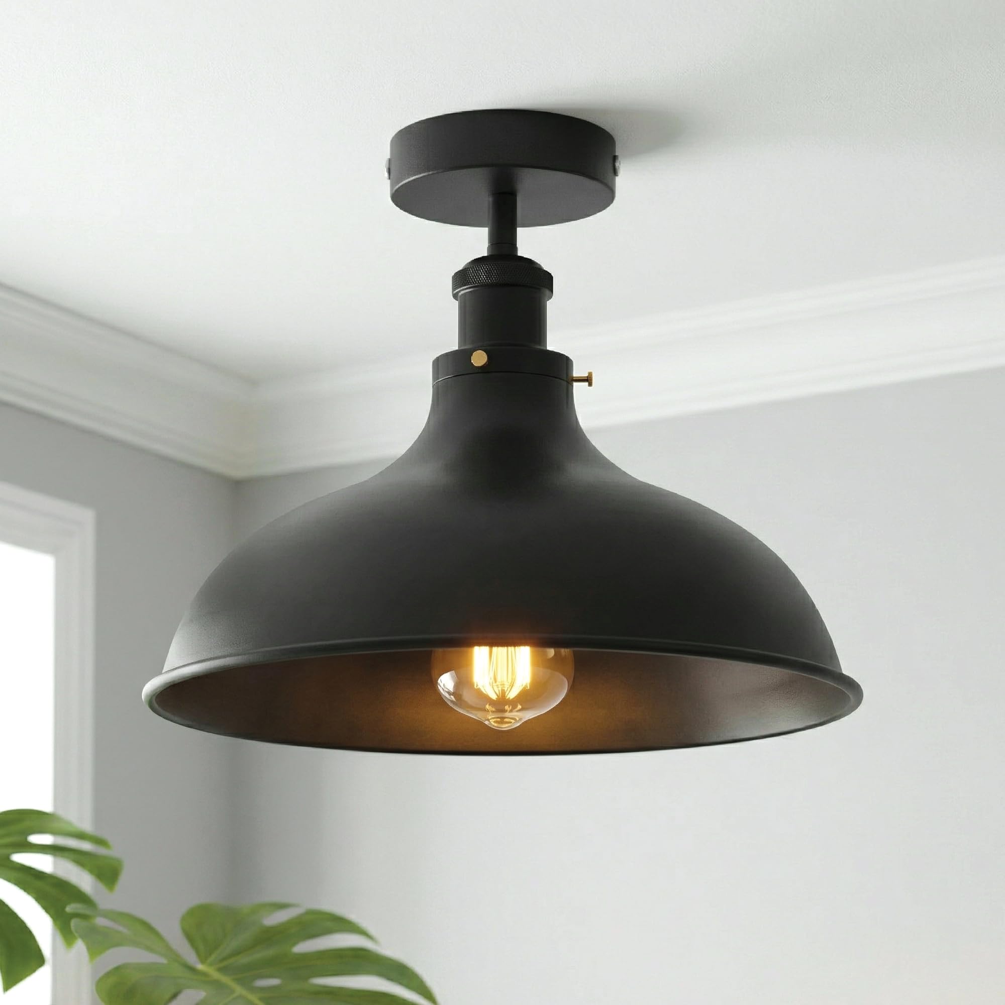 LEDSone Industrial Ceiling Light with Metal Shade E27 Fitting Semi Flush Mount Lighting Fixture Painted Finish for Farmhouse Kitchen Bedroom Without Bulb — image 1