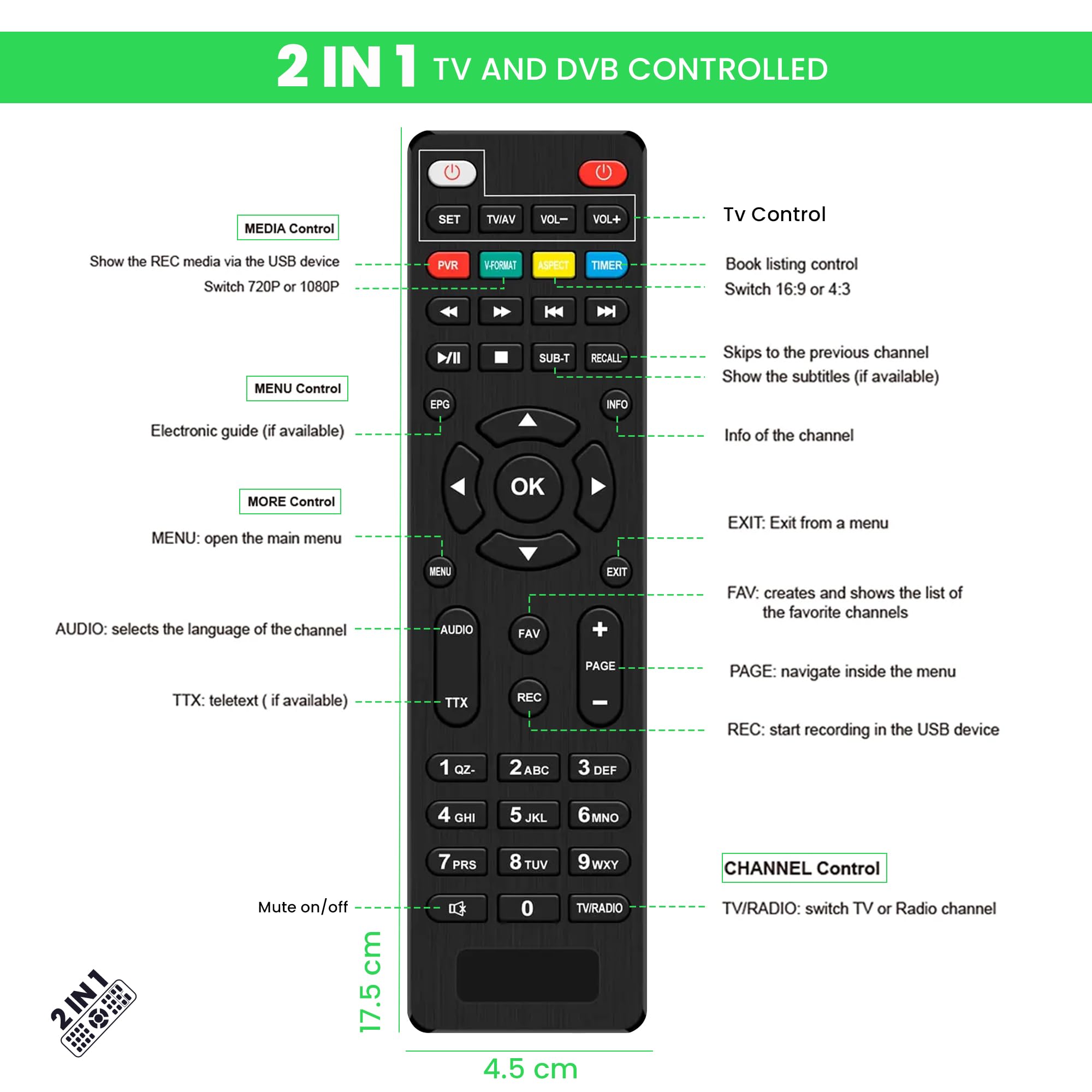 LEYF Ricevitore satellitare DVB-S2 Full HD 1080P HDMI TV Stick nascosto dietro TV display digitale H265 HEVC Main 10 bit telecomando universale 2 in 1 USB