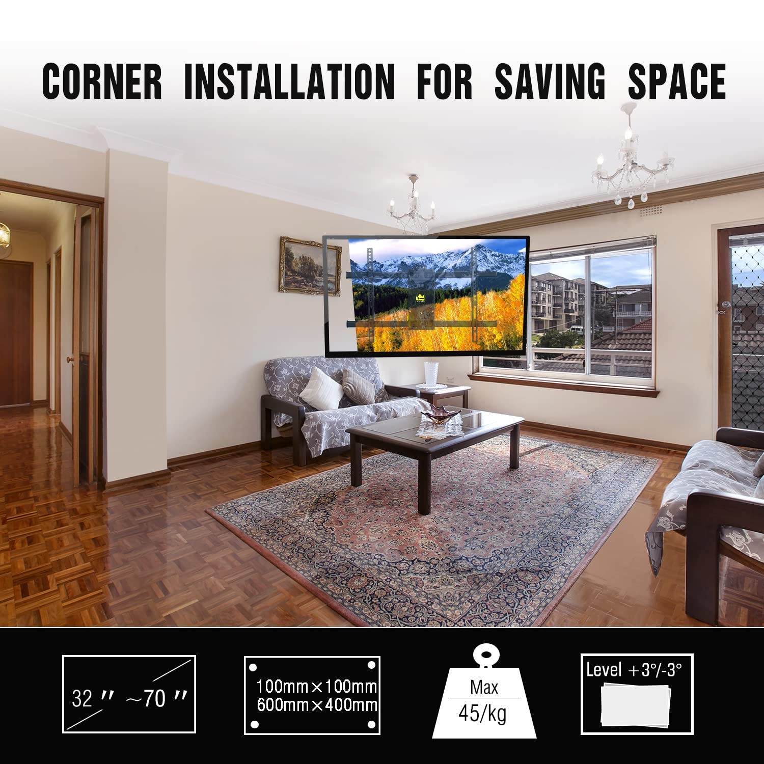 FORGING MOUNT Supporto TV Parete con Braccio Extra Lungo 820mm per Schermi piatti/curvi da 32-75 Pollici fino a 50KG, Staffa TV Girevole Inclinabile Orientabile, Max VESA 600x400mm