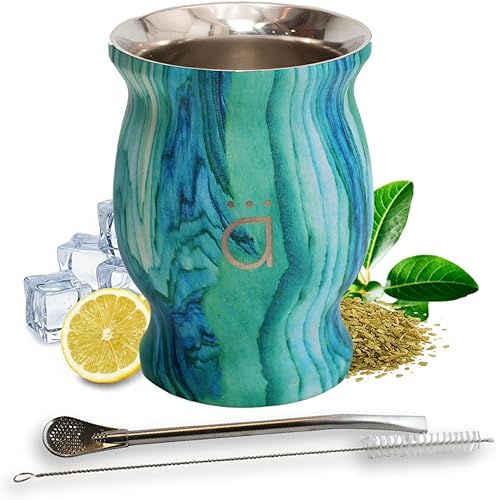 Vista 12 de Kalmateh Yerba Mate - Taza de té de acero inoxidable de 9 onzas, juego de 3 piezas, incluye popote de filtro Bombilla y cepillo de limpieza