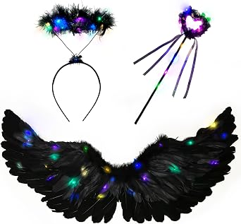 Light up Angel Wings, Angel Costume for Woman Adults Angel Wings and Halo Accessories for Halloween Party