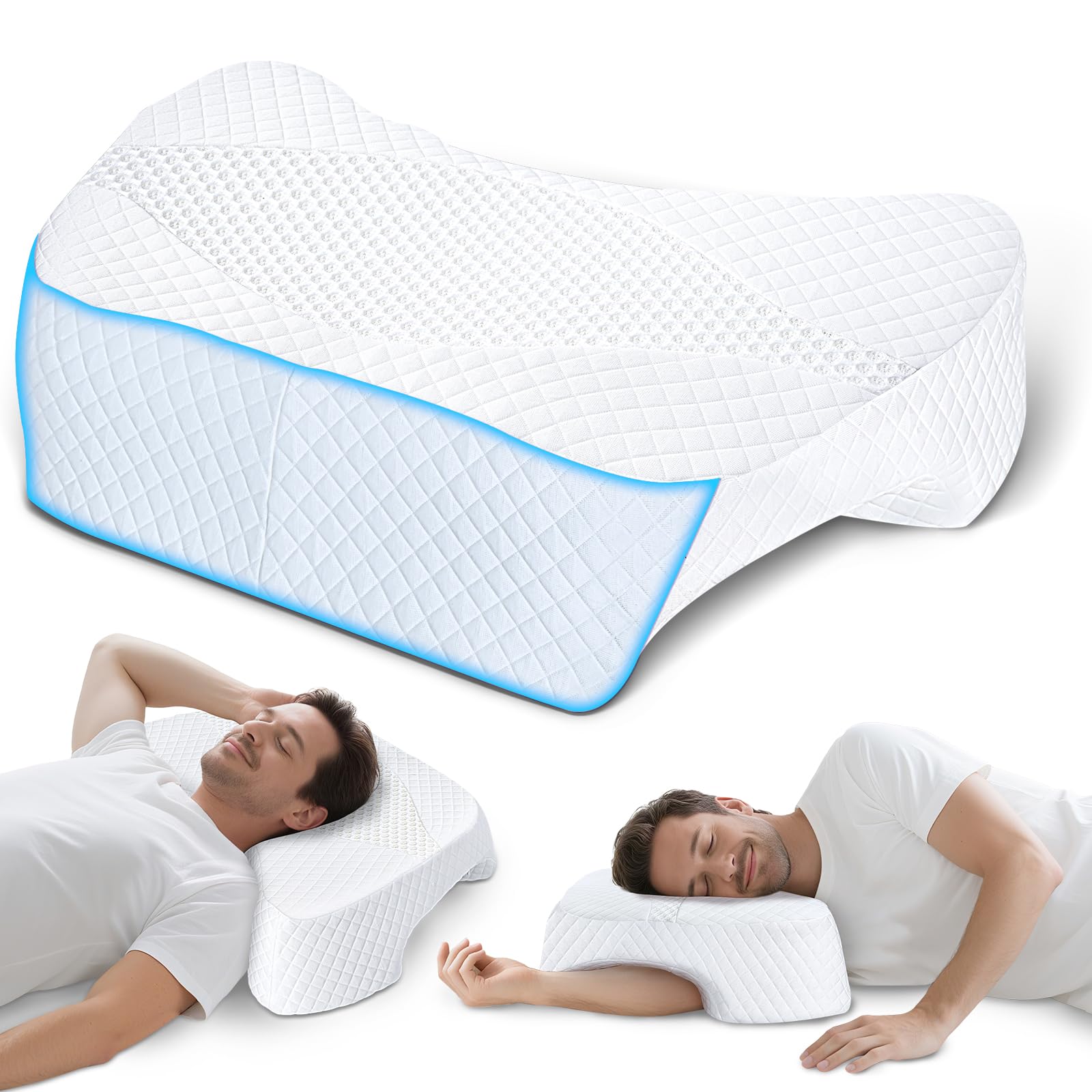 SAHEYER Side Sleeper Pillow with Arm Hole Upgraded Shoulder Relief System for Neck Pain Multi-Angle Memory Foam Pillow