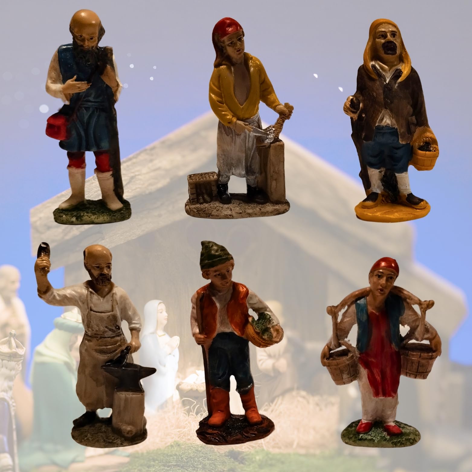 Lot 12 Santons 10 cm – Personnages Métiers pour Crèche – Figurine Crèche Noël – Nativité, Crèches et Santons, Décoration Traditionnelle