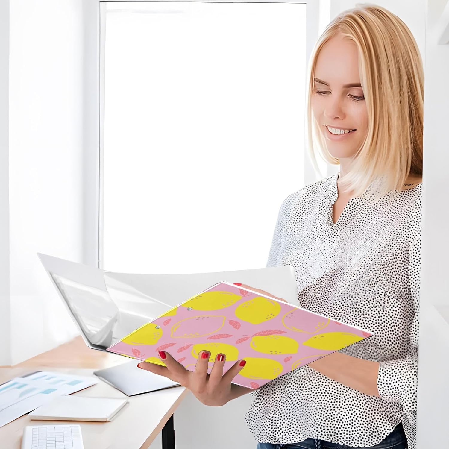 ZZKKO 1.5 Inch Binders Three Ring Lemon and Leaves Binder with Pockets 3 Hole Binder for School Office, 2 Pack