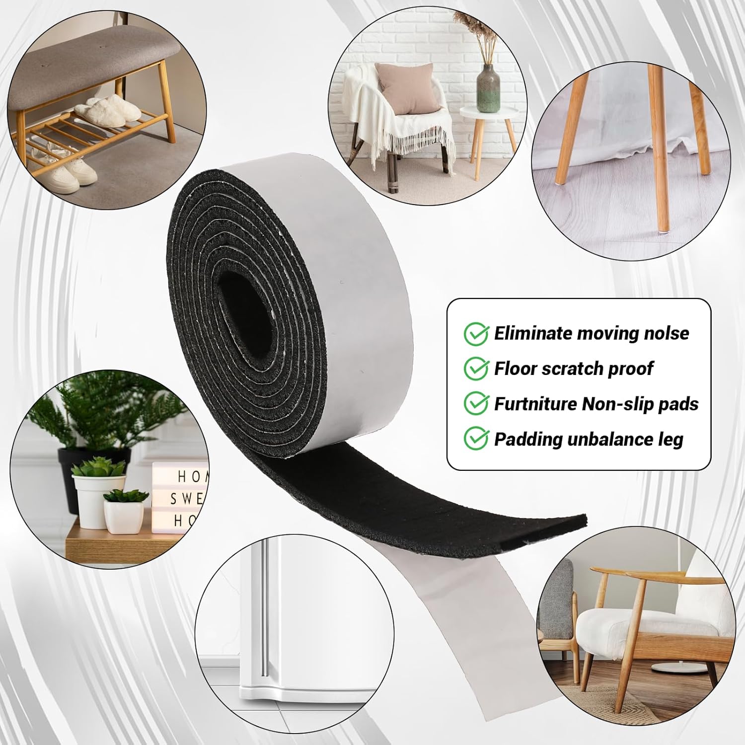 4 Rolls 60 X 1 Inch Felt Strips with fBacking, Felt Tapes Furniture Felts Strip Rolls Self Stick Non Slip Felts Strips for Furniture Pads Heavy Duty Polyester for Protecting Hardwood Surfaces