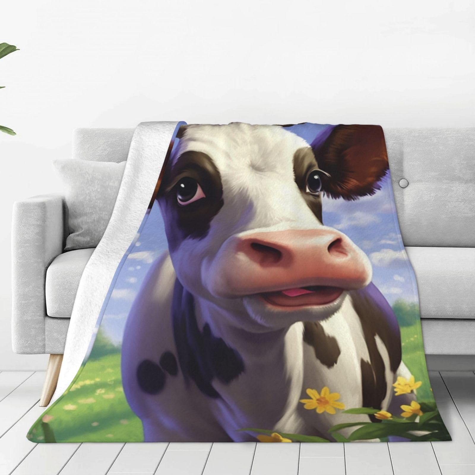 Couverture en peluche chaude et légère plaid imprimé vache mignonne