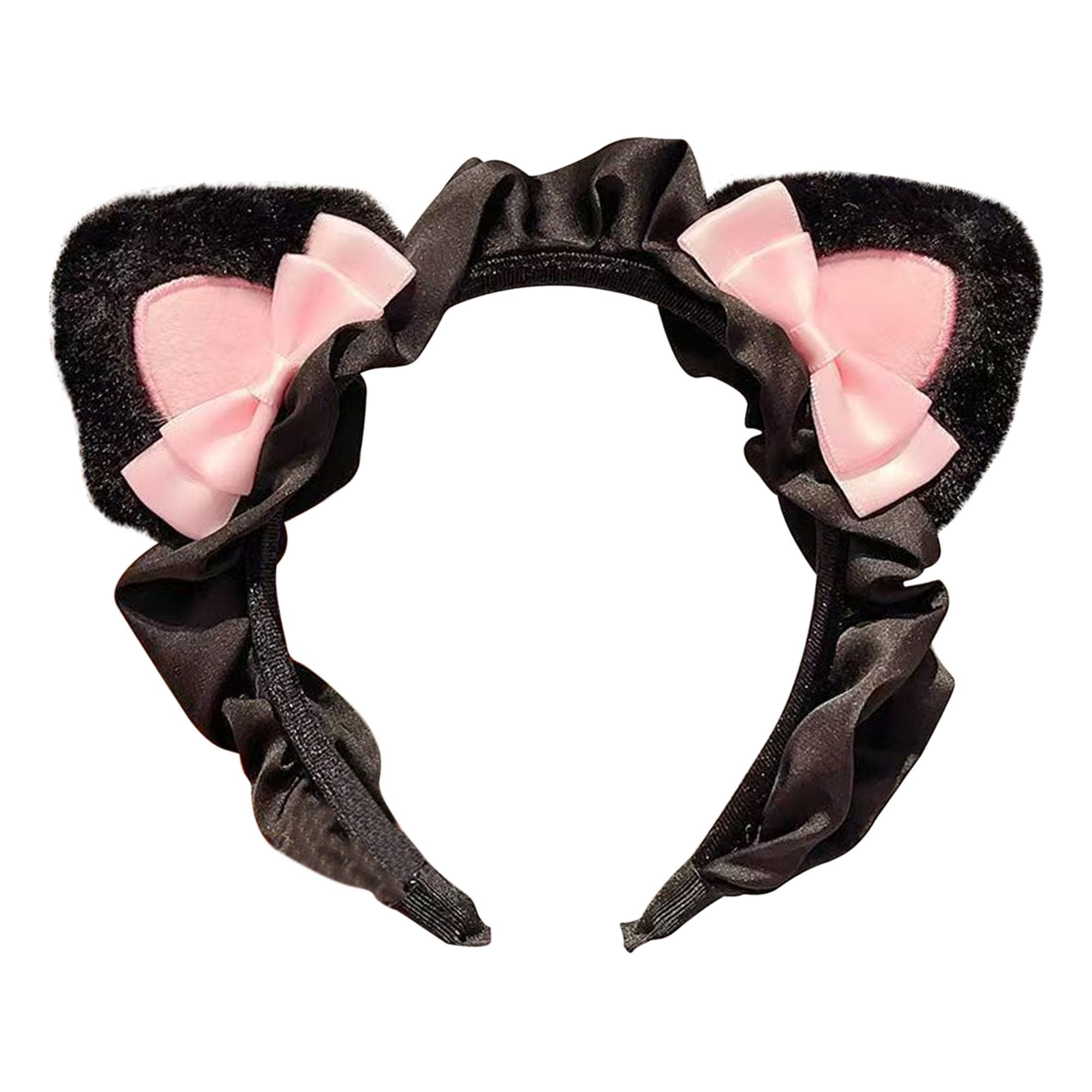 JazSwirl Cat Ears Headband, Cute Headband Kawaii Black Animal Ears Headbands, Halloween Cat Ear Headbands for Women (Pink Black)