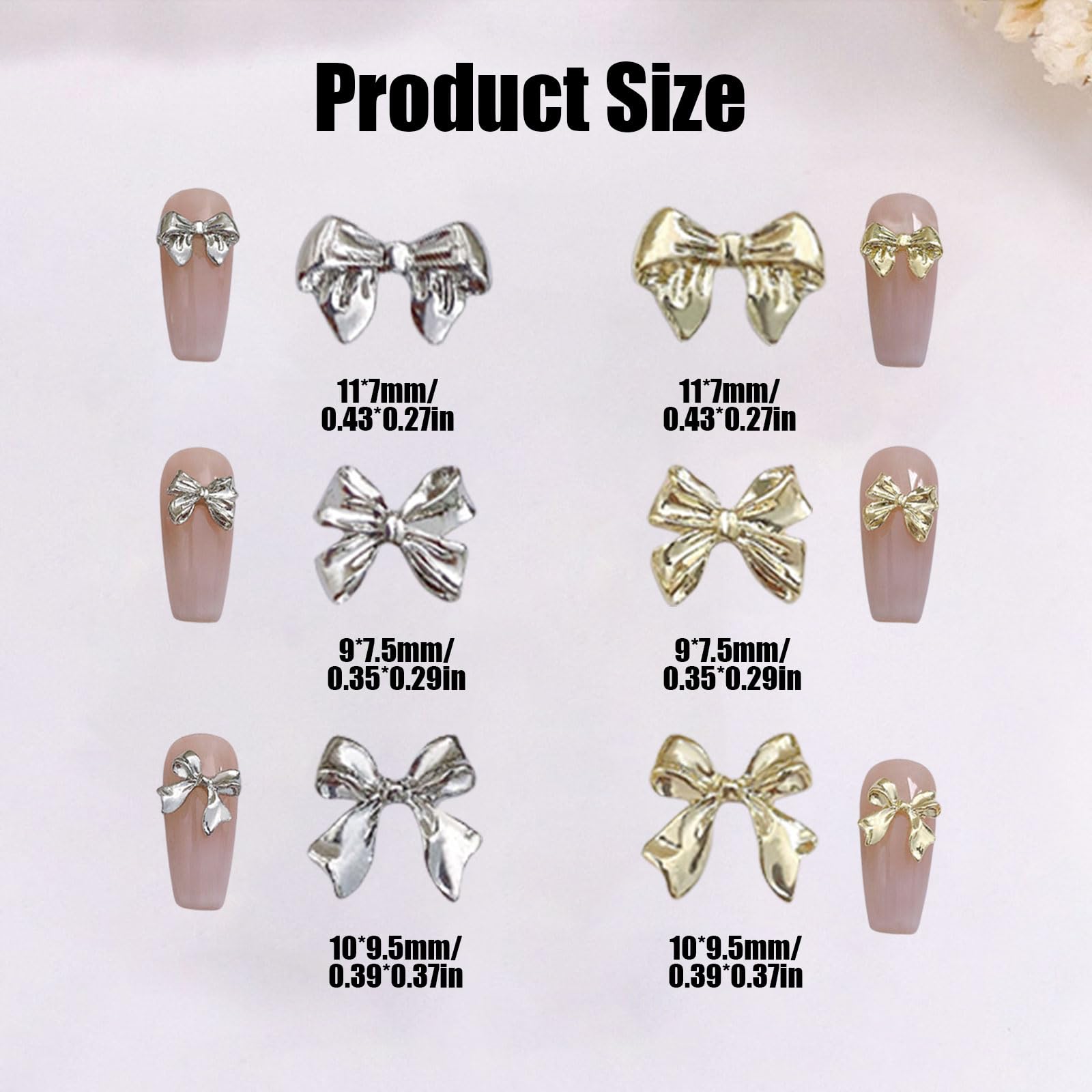 Bow Nail Charms,60PCS Gold Silver Metal Nail Art Bows,Bowknot Bow Tie Nail Gems Alloy Nail Art Decorations Supplies for Women Girls Manicure Design DIY Crafts (B Gold & Silver) - Image 2
