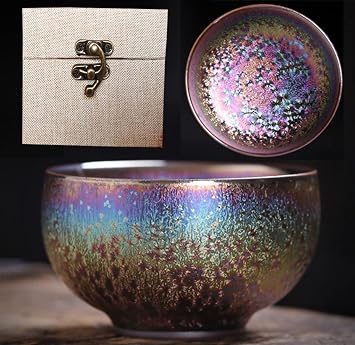 HAPPYDOG Colorful JianZhan Tenmoku Tea Cup Bowl Ancient Chinese Crafts Mug Designer Collection Ceremony Ancient Style HandWork Made AA