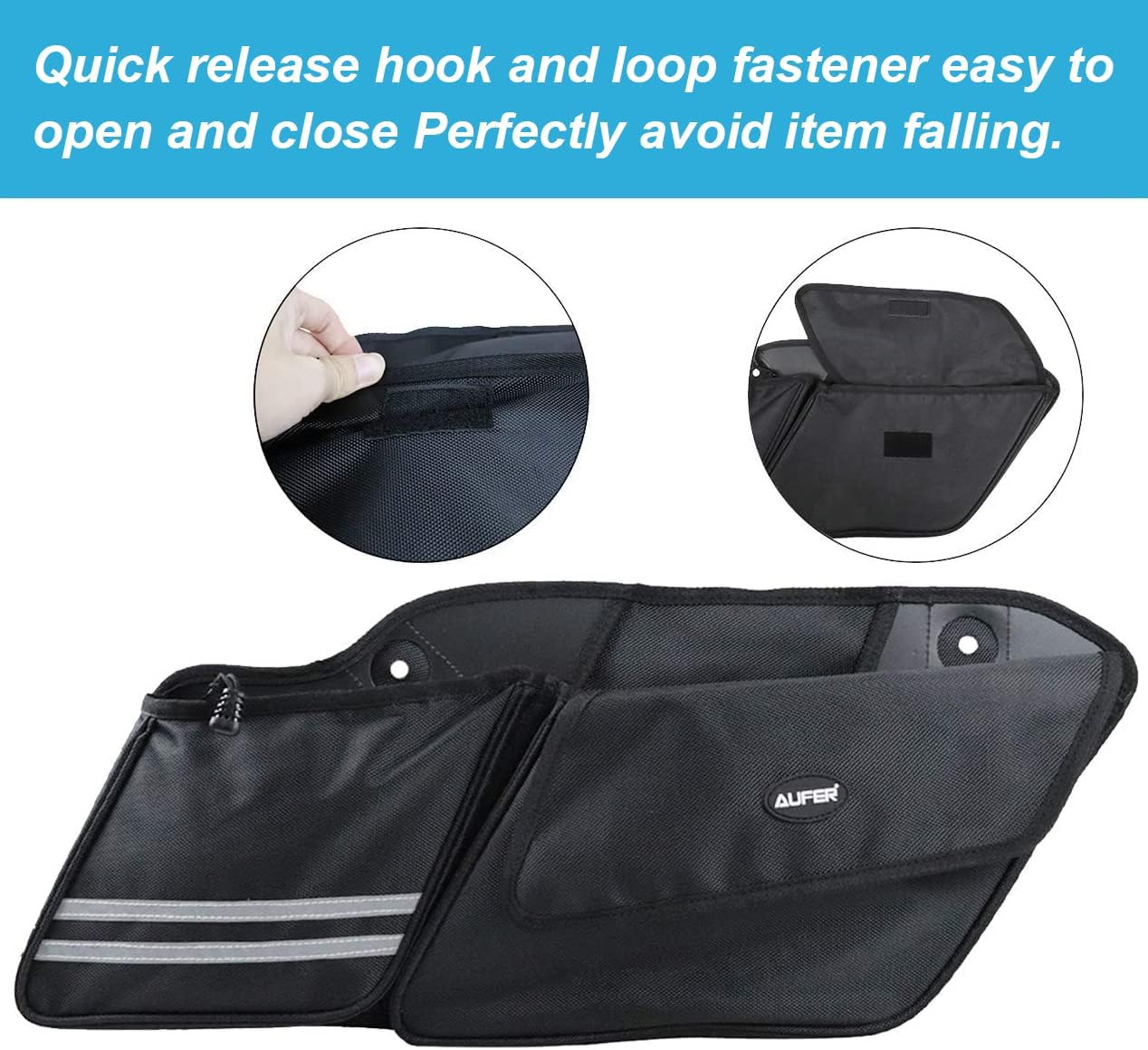 AUFER Left & Right Side Motorcycle Saddlebag Organizers Storage Bags Saddle bag Organizers Bag Compatible With For 1993-2013 Harley Touring Road King Road Glide Electra Glide Street Glide