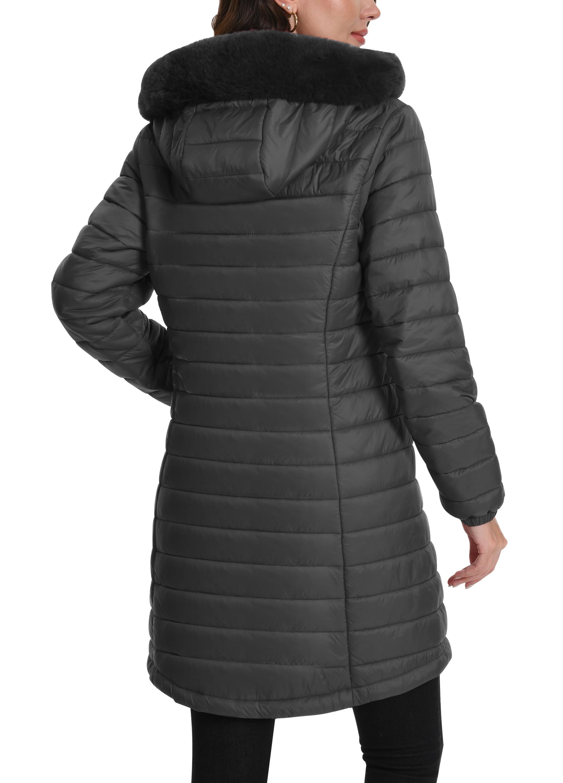 ATLASLAVA Damen Winterjacke Lang Wintermantel Steppjacke Übergangsjacke Daunenjacke Wasserdicht Warm Leichte Kapuze Frauen Winter Mantel Outdoor Dunkelgrau 2XL