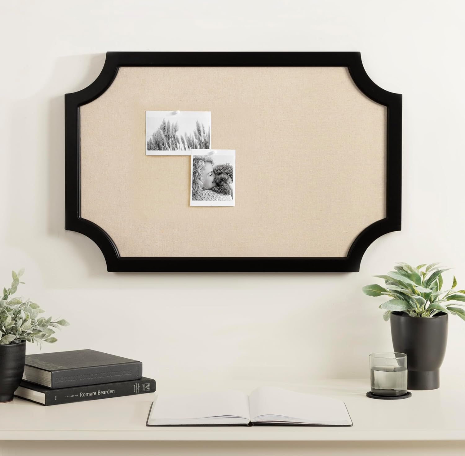 Hogan Framed Scalloped Decorative Wall Pinboard; Black; 24 x 36; Rustic Modern Farmhouse Bulletin Board for Wall Organization and Decorative Displays