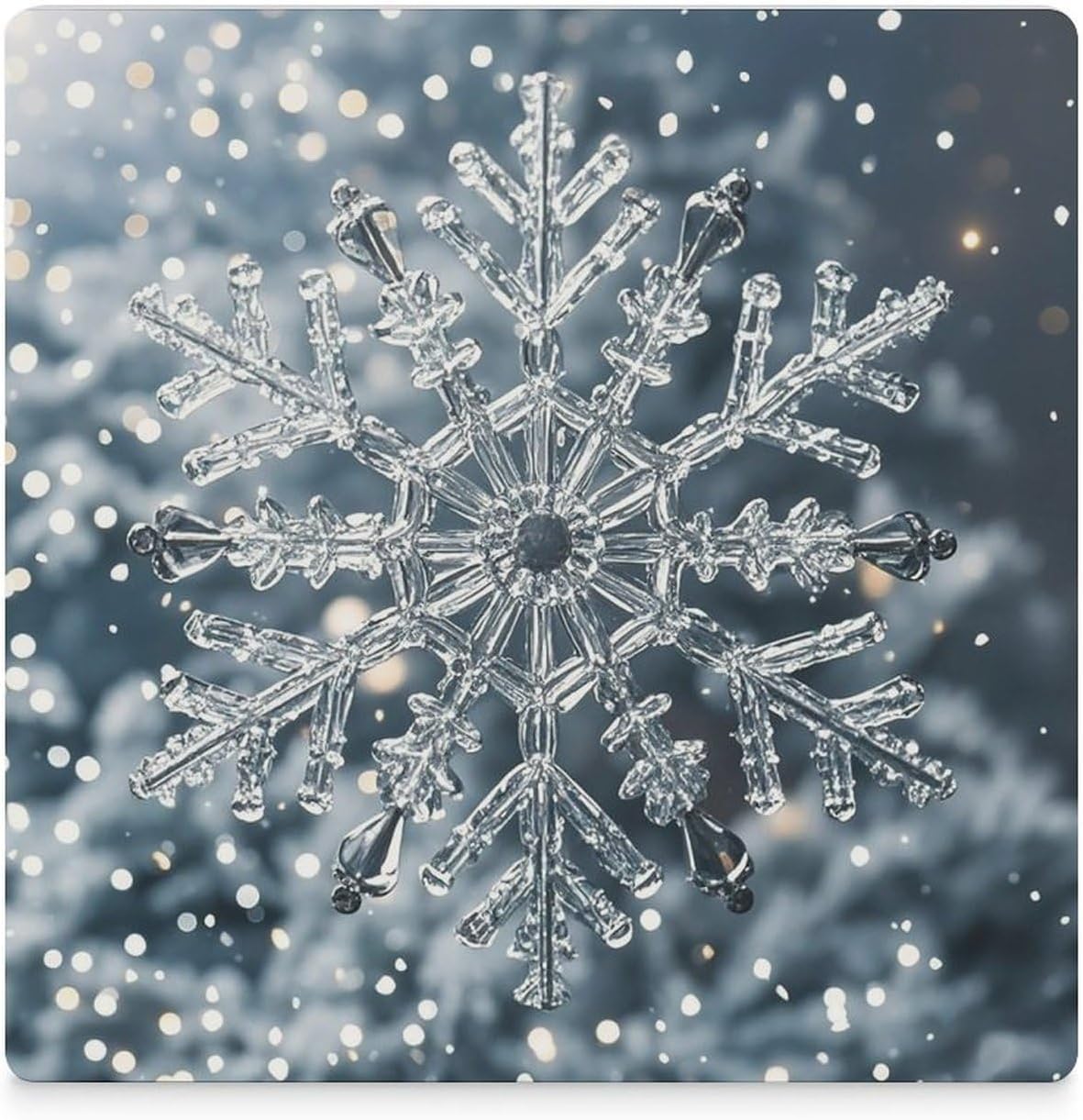 Transparent Snowflake Coasters Absorbent Ceramic Coasters for Drinks Coaster with Cork Backing for Table Protection Square Drink Cup Mat Modern Style Coaster for Coffee Table