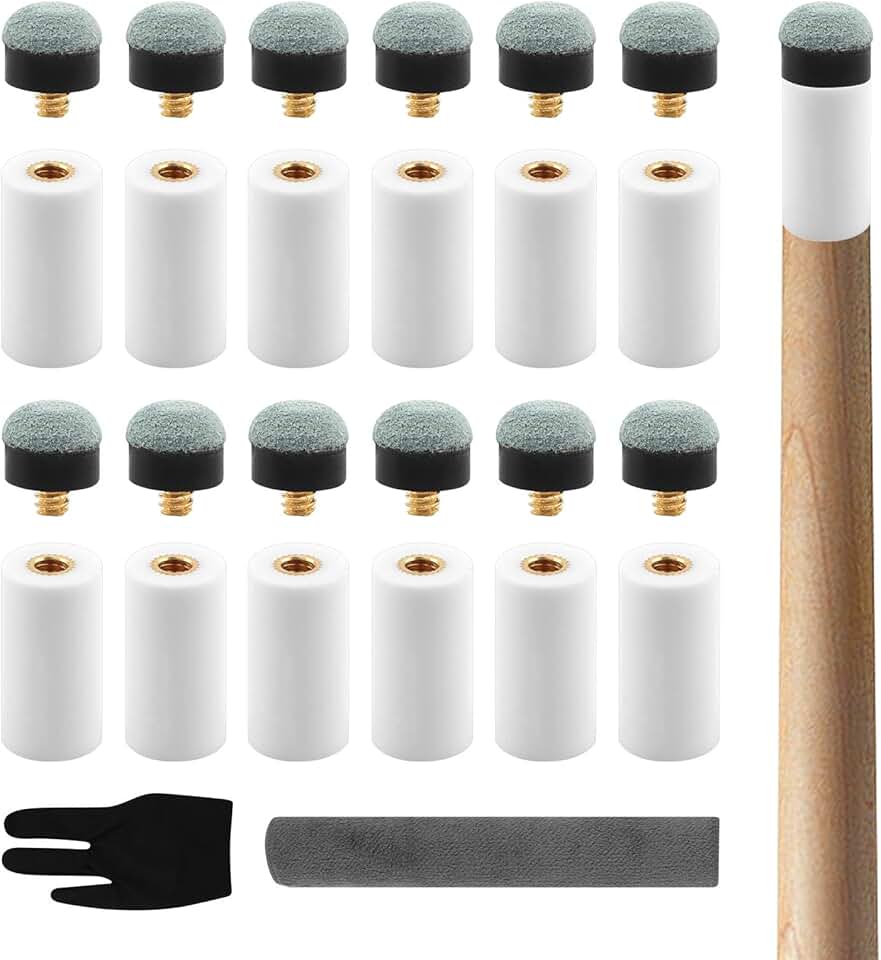 Kit de substituição de pontas de taco de sinuca, 12 conjuntos de pontas de taco de bilhar, pontas de taco de bilhar brancas e azuis, sem necessidade de cola ou grampo, acessórios de mesa de bilhar, 12