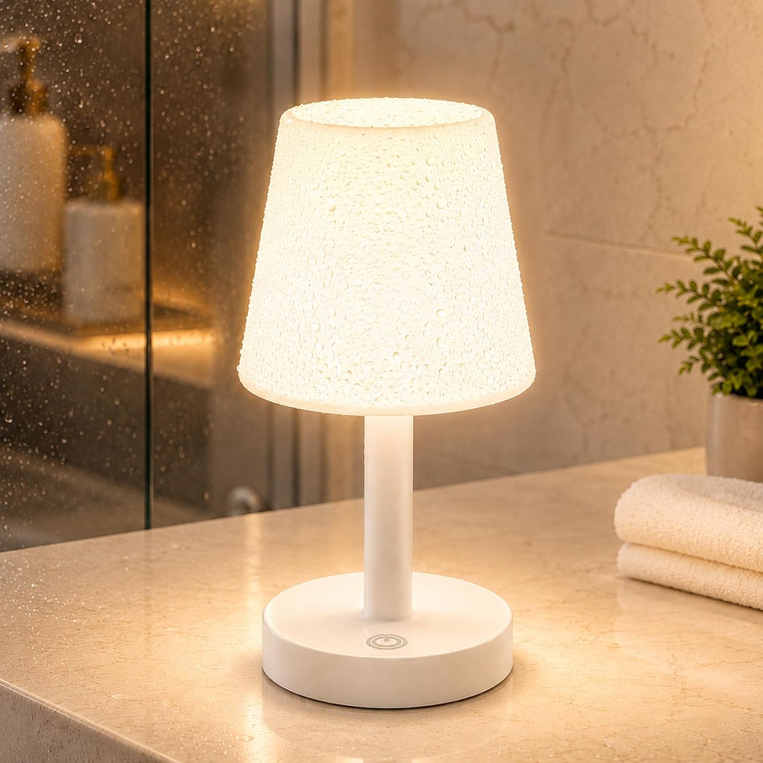 Rechargeable Table Lamp, Mini Cordless Shower Lamp for Bathroom, IP54