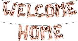 Welcome Home Balloon Banner, Party Balloons Foil Letter, Balloons for Welcome Party Decoarations, Welcome Sign Party Supplies Anniversary Home Family Party Decorations 40cm (Rose Gold)