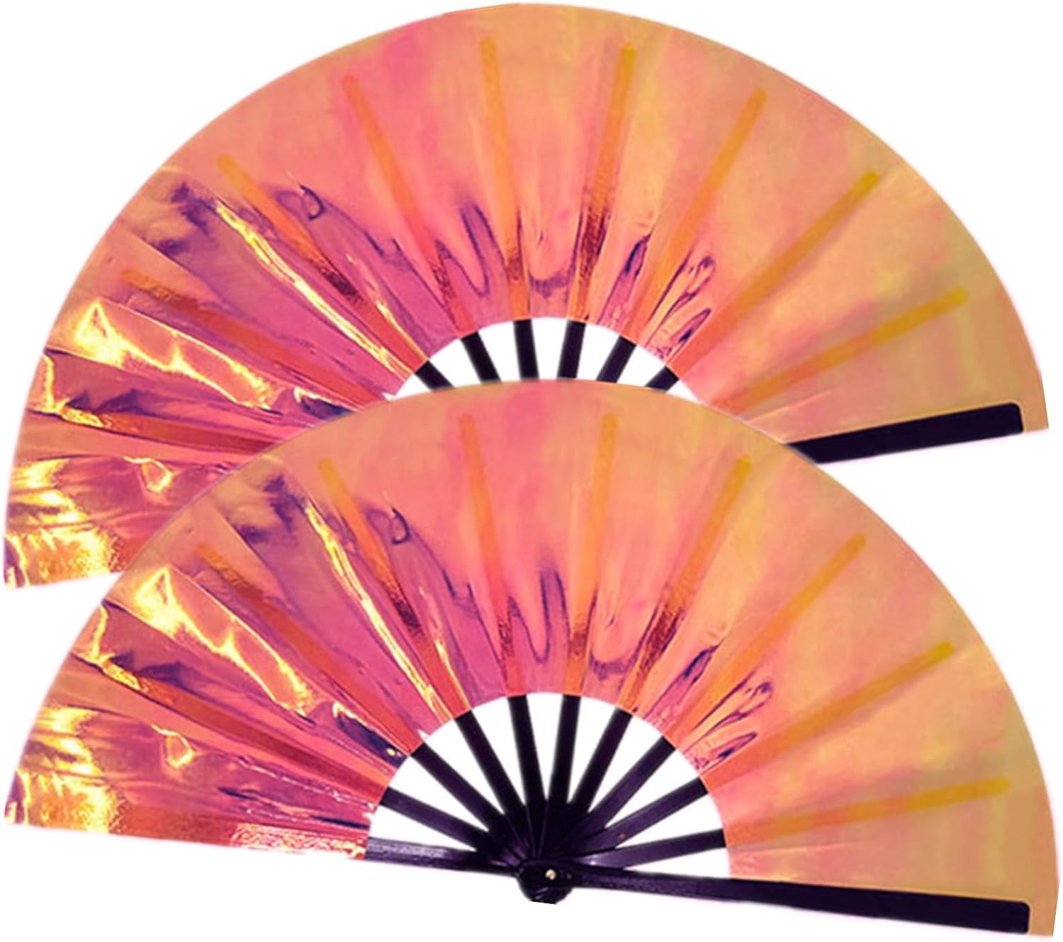 2-Pack Large Holographic Folding Hand Rave Fan, Laser Fan for Line Dance Popping, Boots on The Ground Fan for Rave Party Club