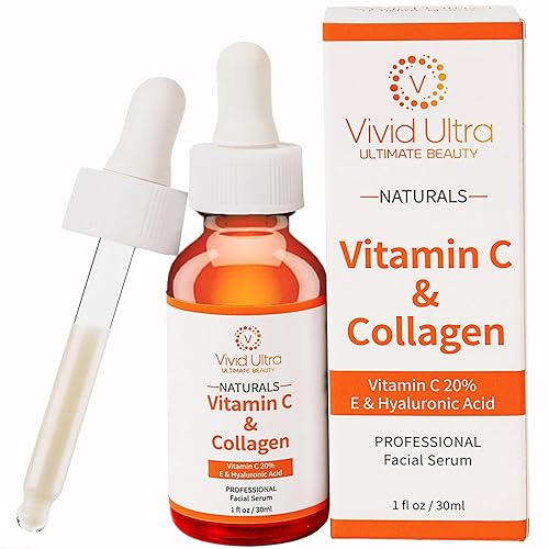 Vivid Ultra Vitamina C Suero para la cara  Suero antienvejecimiento con ácido hialurónico, colágeno y vitamina E  Iluminando las manchas oscuras,