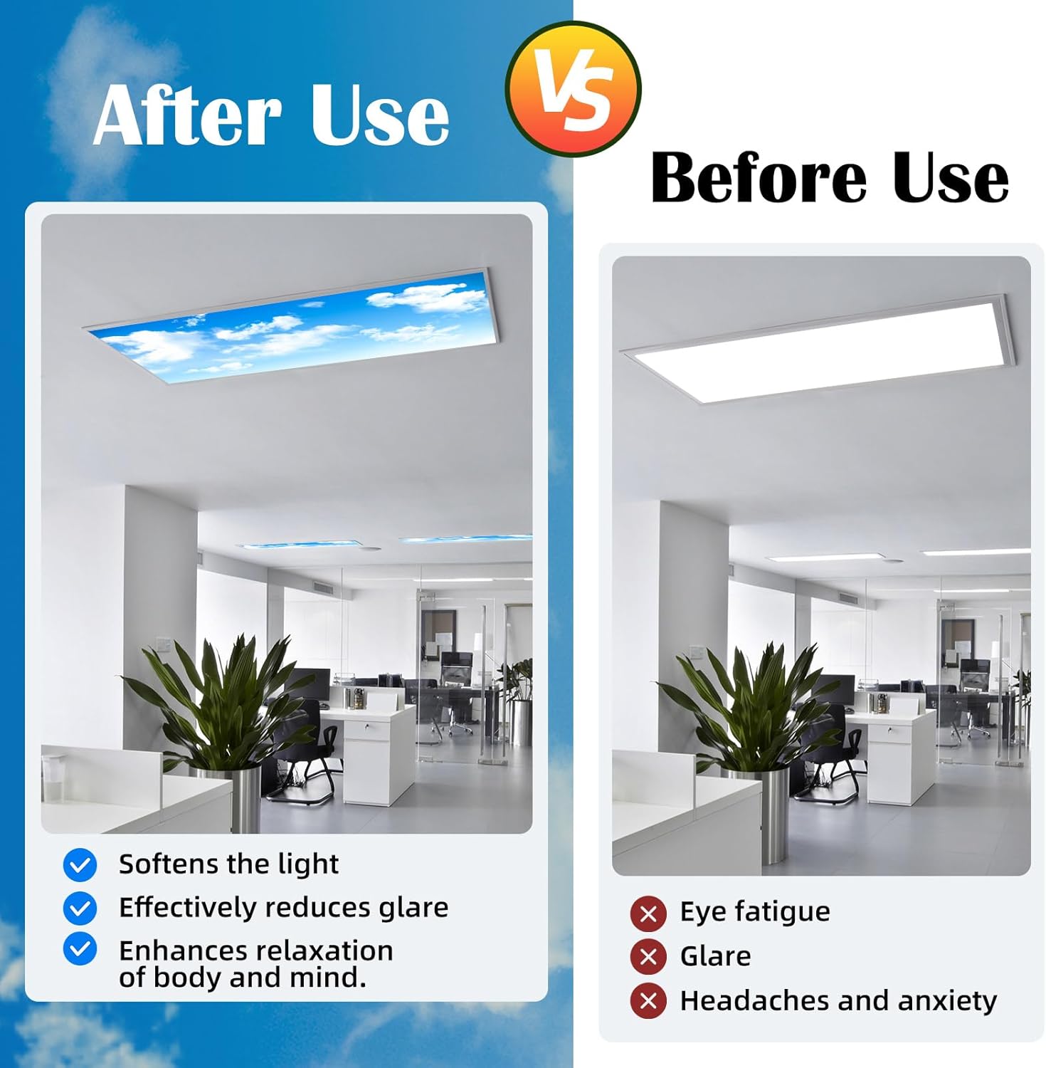 8 Pcs Fluorescent Light Covers - 4 x 2 Feet Covers for Ceiling Lights, 8 x 10 Magnetic Light Filters for Classroom, Office, Hospitals