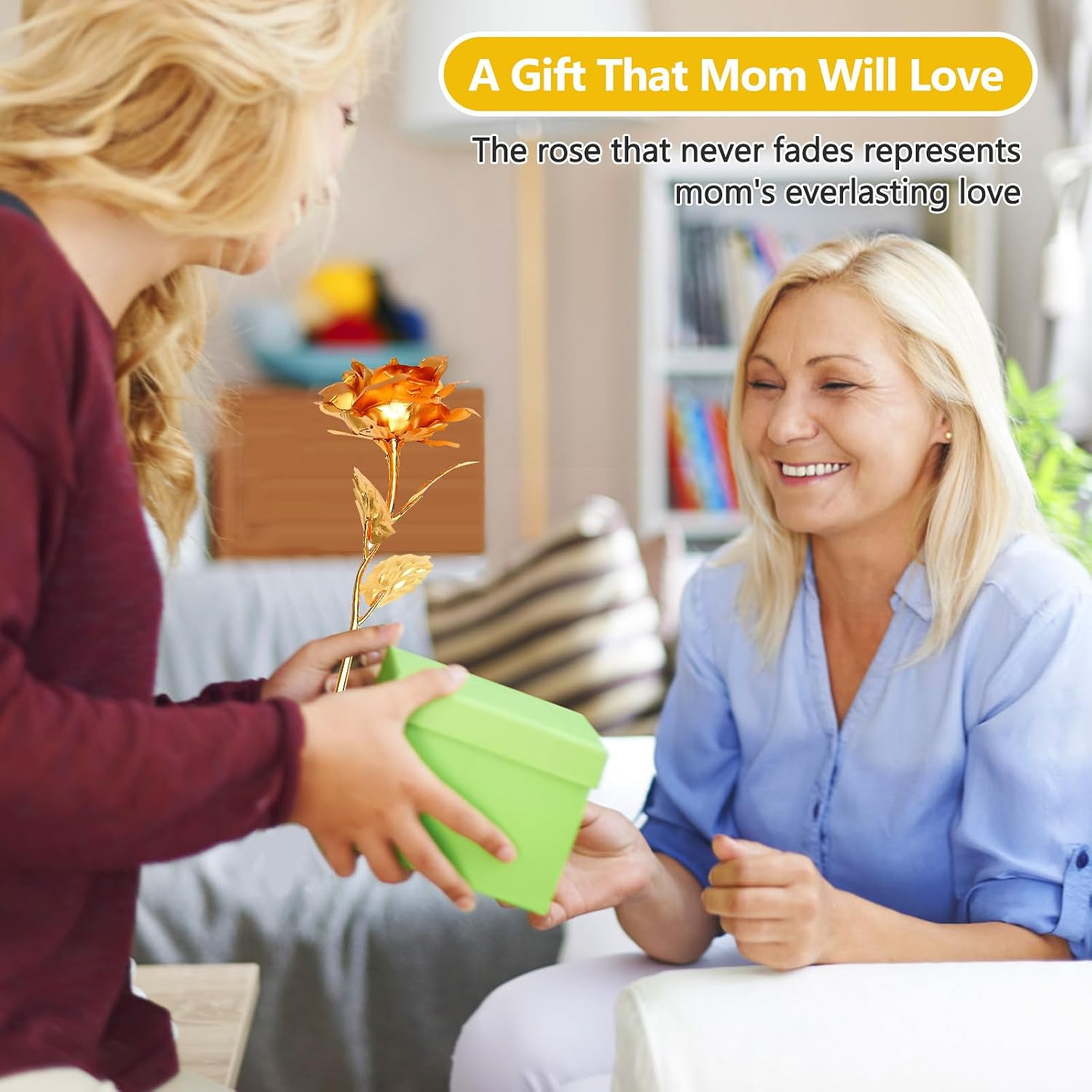 ALLOMN 24K Golden Rose, Artificial Rose Flower Gift for Her with Luxury Gift Box Great Gift Idea for Valentine's Day, Mother's Day, Birthday, Anniversary (Gold)