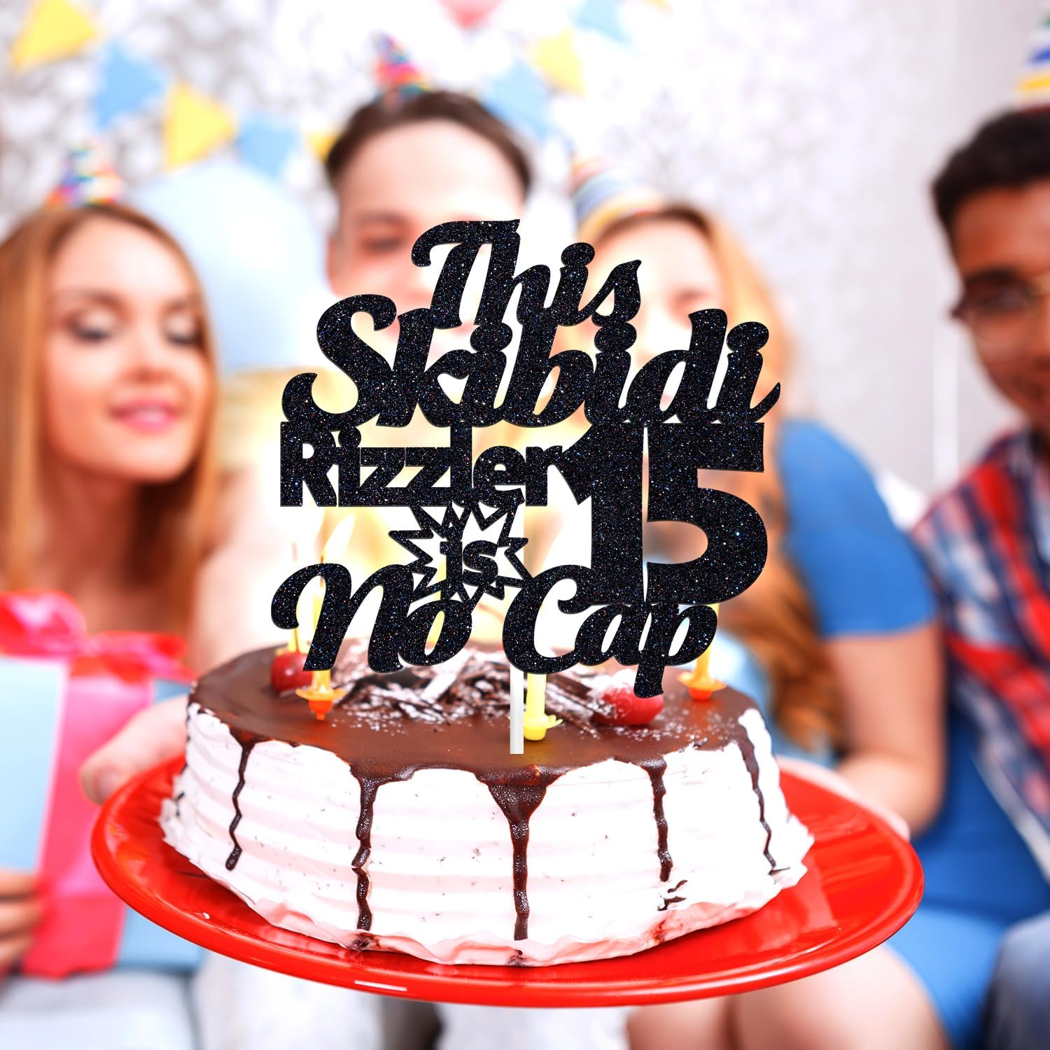 This Skibidi Rizzler is 15 No Cap Cake Topper, Bruh I'm 15, Funny Modern Z 15 Years Old Decor, 15th Birthday Party Decorations Supplies image 4