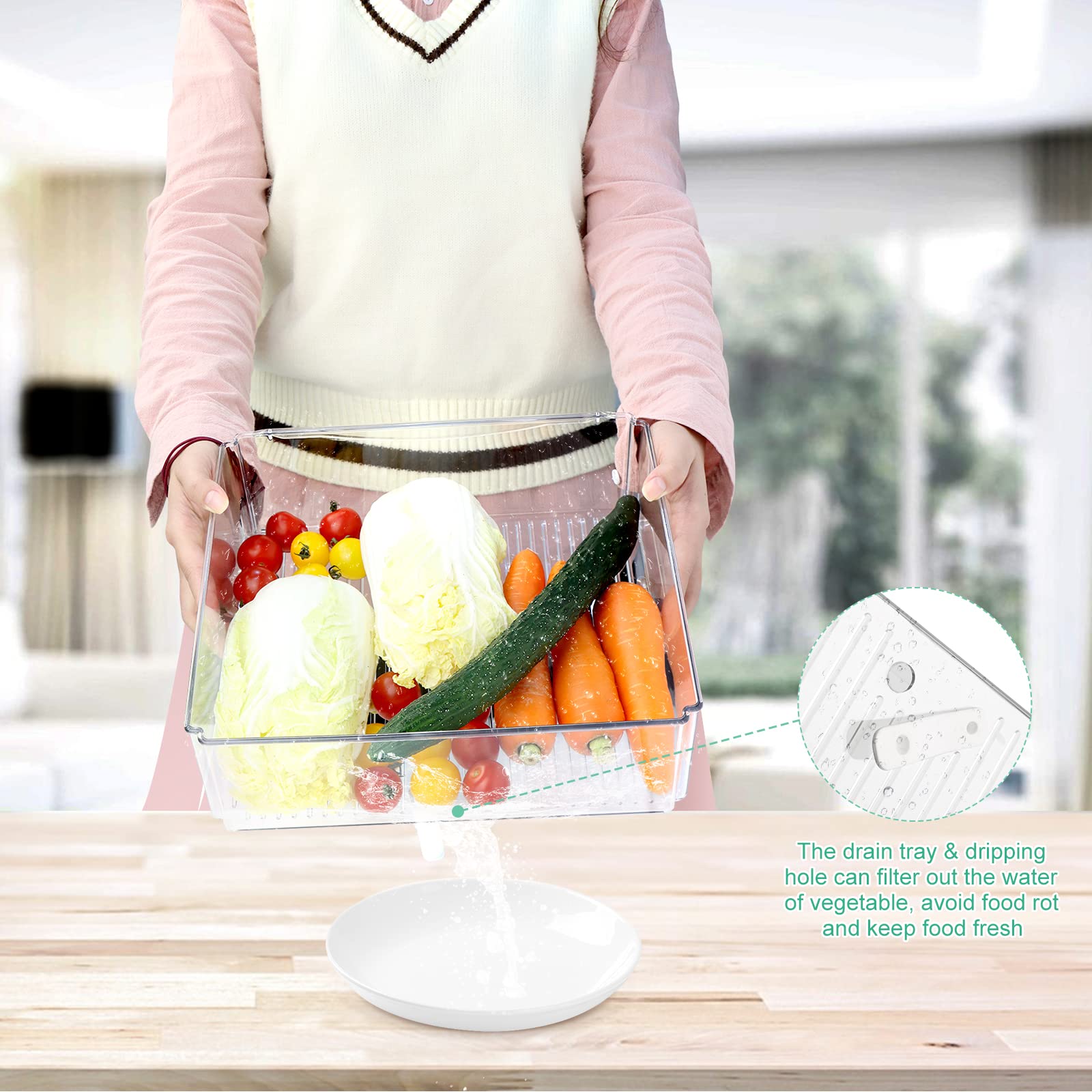 ZNM Set 9 Organizzatori Per Frigo Trasparenti - Contenitori Impilabili Con Coperchio, Vassoio Per Verdure, Regalo Panno Pulizia