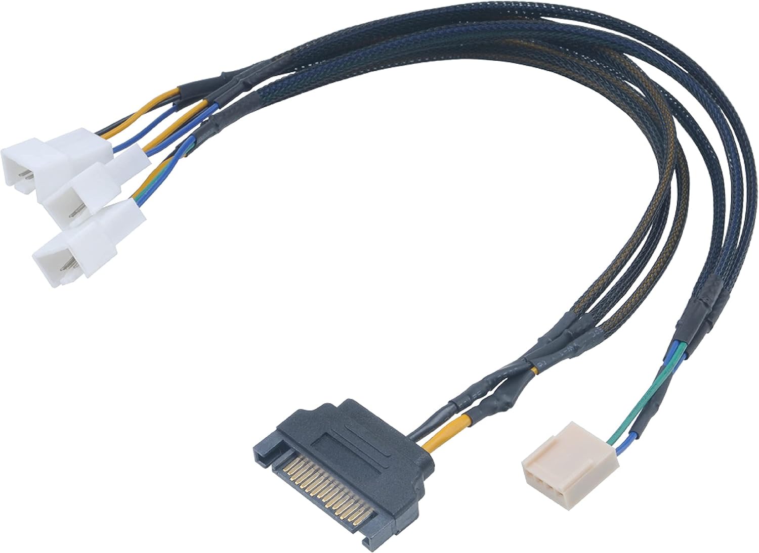 Akasa FLEXA FP3S | 1 to 3 Ways | 4-pin PWM Fan Splitter Cable | Supports 3 PWM Fans from a Single Motherboard PWM Header | with 15-pin SATA PSU Connector | Black Braided Cable | 30cm | AK-CBFA06-30