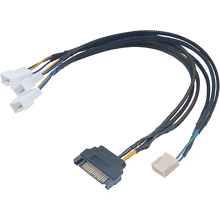 Akasa FLEXA FP3S | 1 to 3 Ways | 4-pin PWM Fan Splitter Cable | Supports 3 PWM Fans from a Single Motherboard PWM Header | With 15-pin SATA PSU Connector | Black Braided Cable | 30cm | AK-CBFA06-30