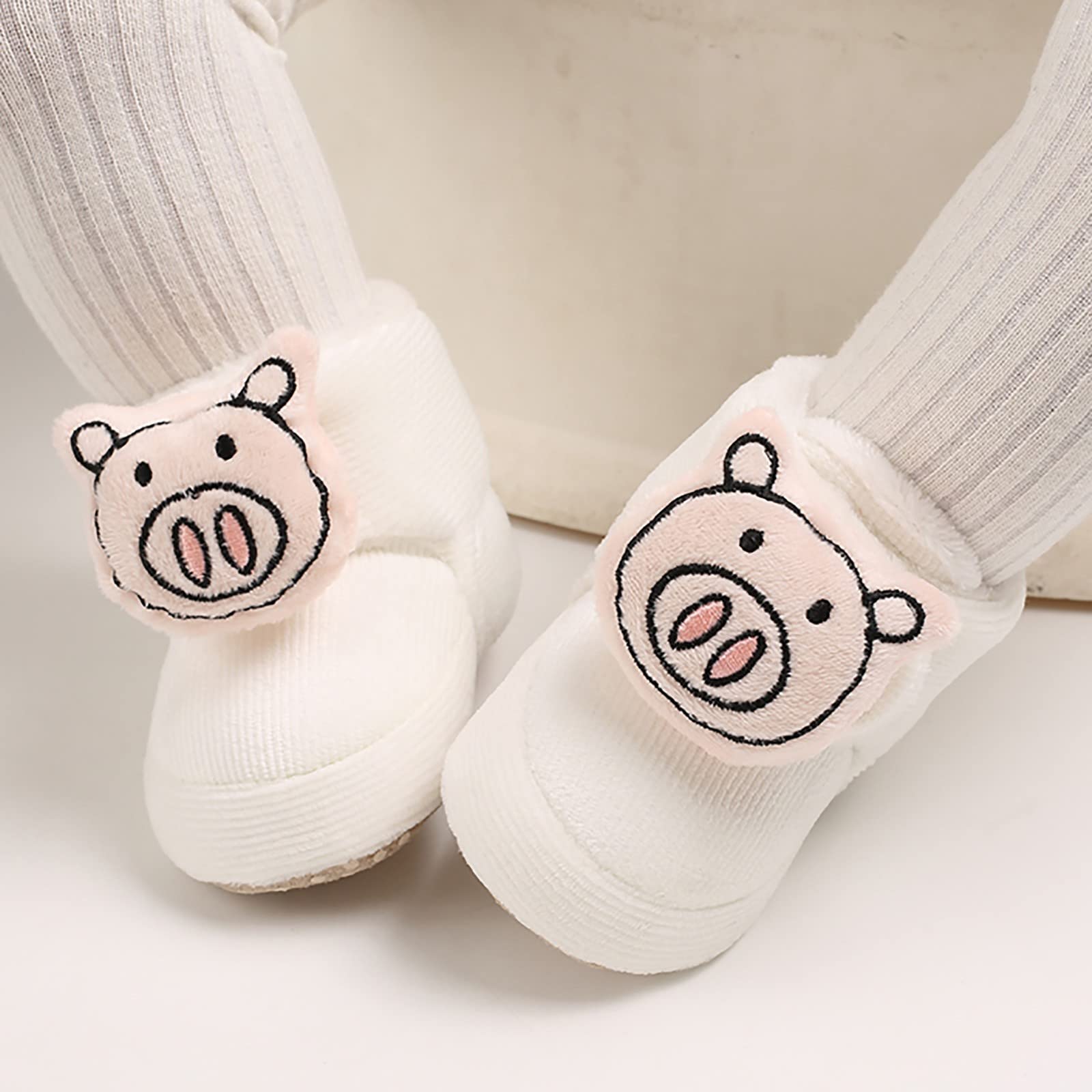 Baby Fleece Booties Infant Girl Boy Comfort Sock Shoes Non Slip Soft Warm Slippers Winter First Walking Shoes Snow Boots (White, 12-18 Months)