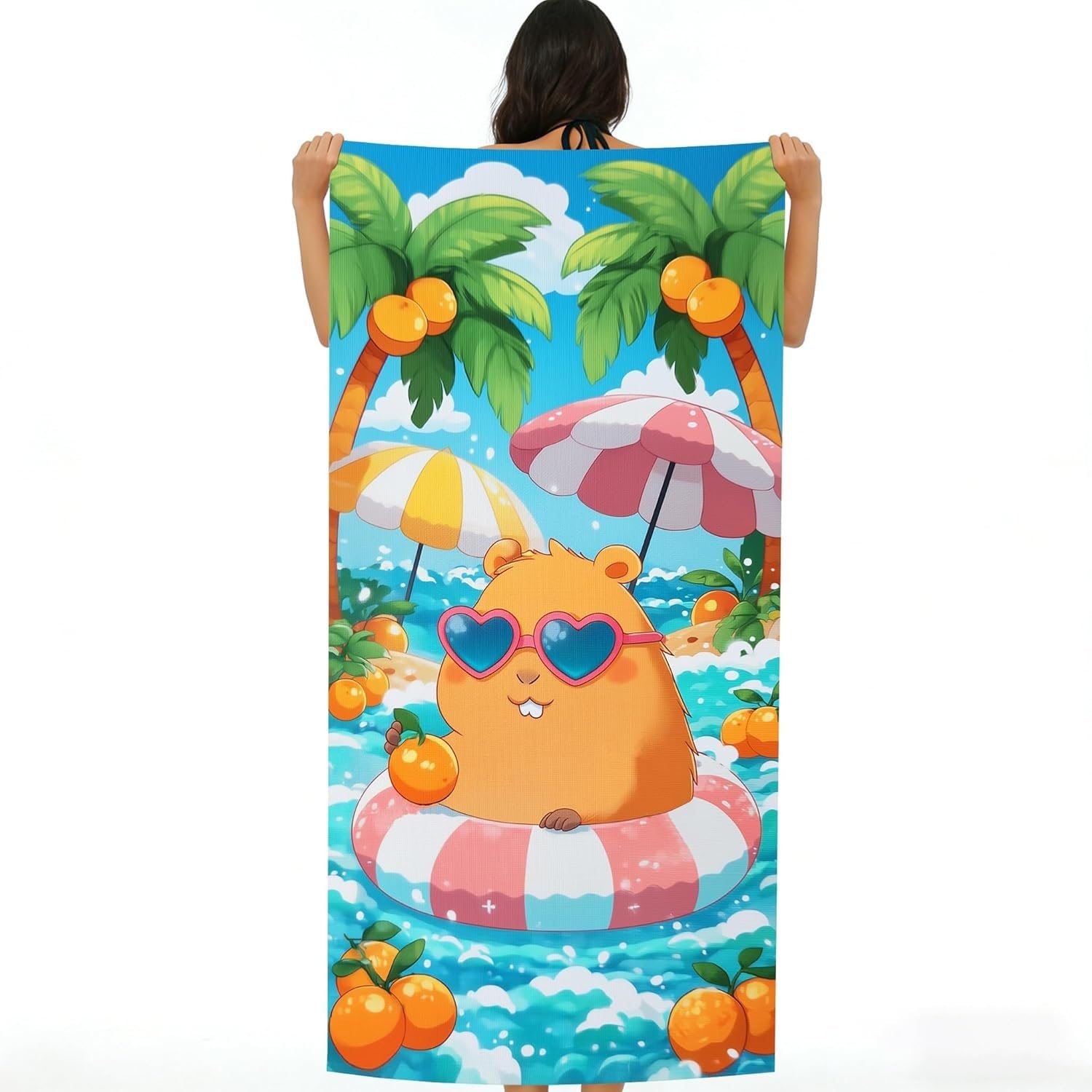 YZQGLHP Beaver Microfibre Beach Towel Cartoon Beach Bath Towel Quick Drying, Lightweight, Sand-Free, Durable, for Pool, Gym, Camping, Travel Towel 180x200cm