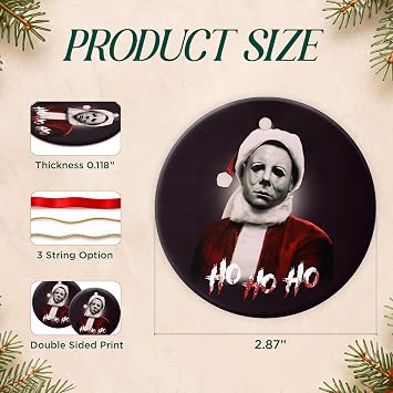 2 Side Printed Ho-Ho-Ho Horror Christmas Ornaments 2025, Scary Gifts Xmas for Movie Lovers, Slasher Keepsake Ceramic Ornament, Spooky Christmas Tree Decorations