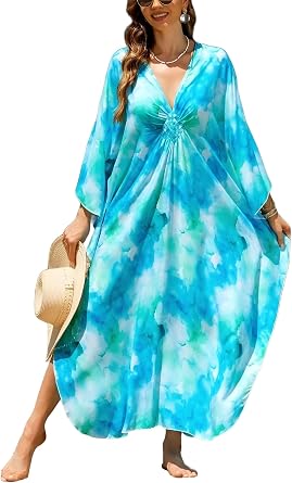 IMAGEKOPE Women 2025 Summer Kaftan Dresses Plus Size Bathing Suit Cover Up Moo Moos Beach Dress for Swimwear Caftan Dress