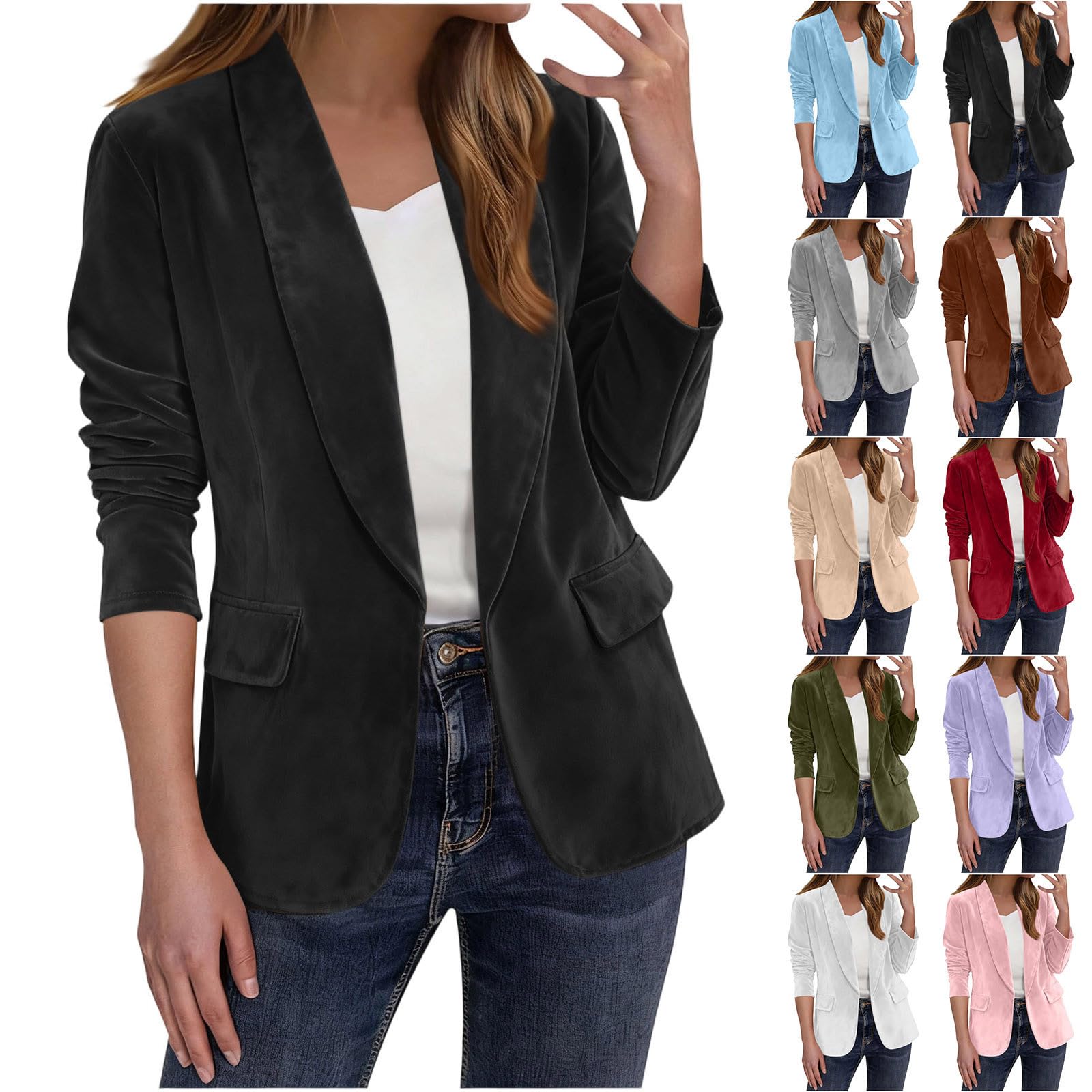 Womens Velvet Blazers Business Casual Blazers Button Fall Winter Open Front Suits Jacket Outerwear Work Office Coats
