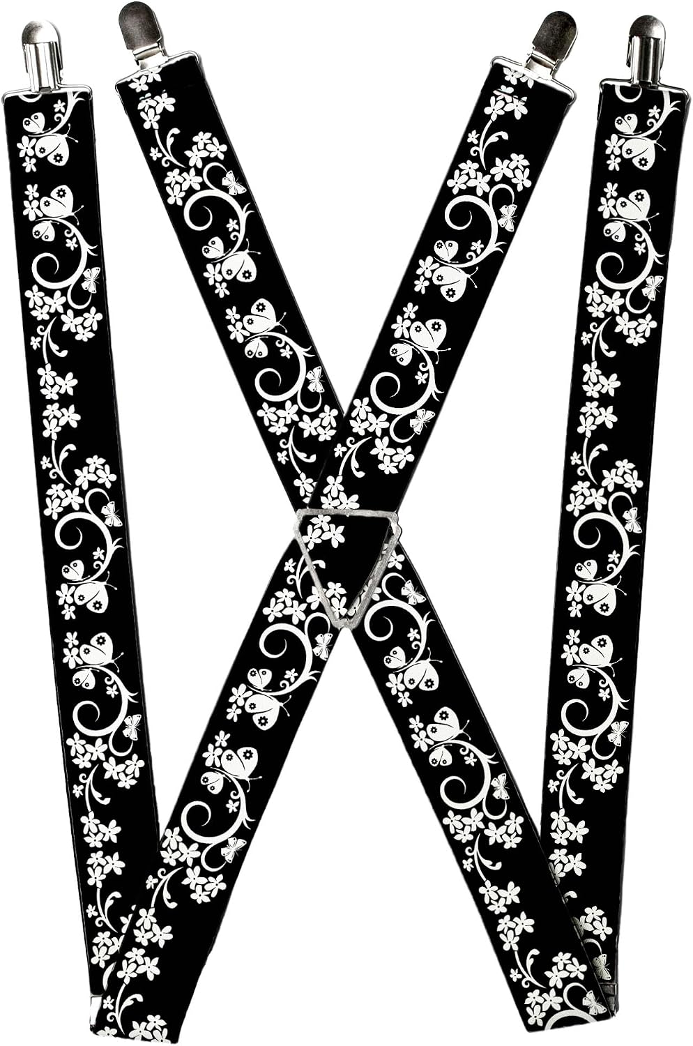 Buckle-Down Suspenders, Butterfly Garden Black White