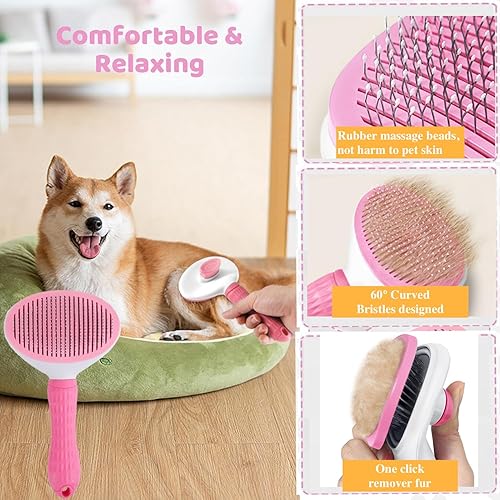 Miniatura 2 de Kit de aseo de cepillo de pelo para perros y gatos, kit de limpieza para mascotas con cortaúñas y lima para mascotas, peine para pulgas para perros,