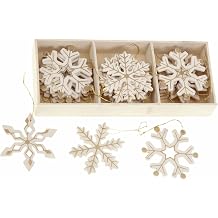 Cream and Gold Striped Wooden Snowflakes Set of 24 Christmas Tree Decoration