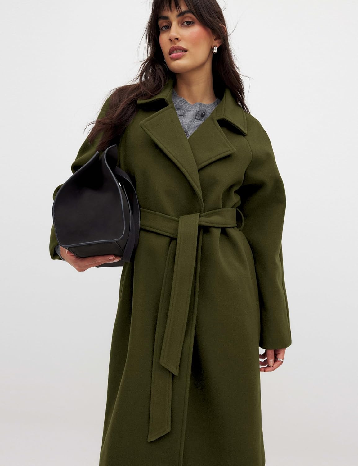Belted Coat for Women Winter Classic Loose Open Front Notch Lapel Trench Peacoat Long Outwear with Pockets - Image 2