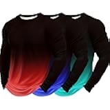 Long Sleeve Shirts for Men Crew Neck Casual Workout Tee Shirt Gradient Color Fashion Tops 2 to 5 Pack