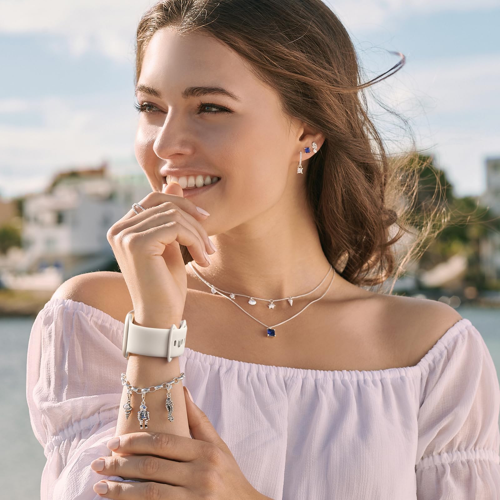 DaQin Sport Band Compatible with Apple Watch Bands 40mm 38mm 41mm 42mm 44mm 45mm 46mm 49mm for Women Men, Soft Silicone Waterproof Strap for Apple Watch SE iWatch Series 10 9 8 7 6 5 4 3 2 1,Starlight