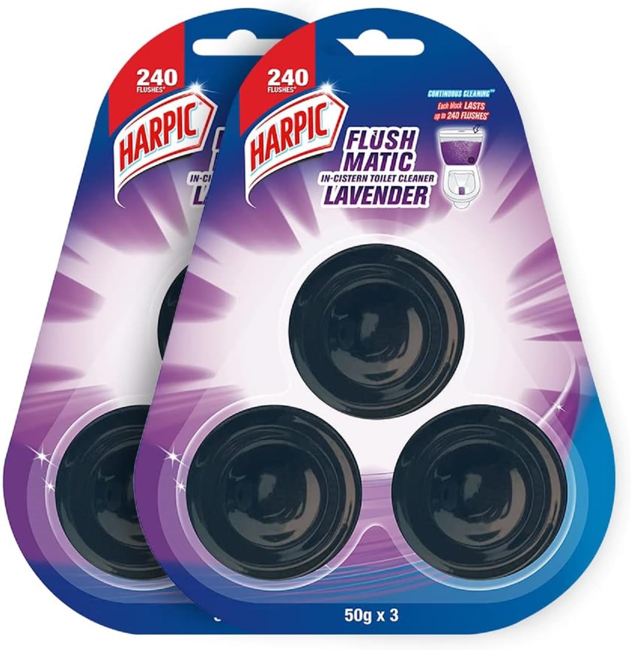 Harpic Flushmatic In-Cistern Toilet Cleaner Blocks, Lavender - 150 g | Lasts Upto 240 Flushes (Pack of 2)