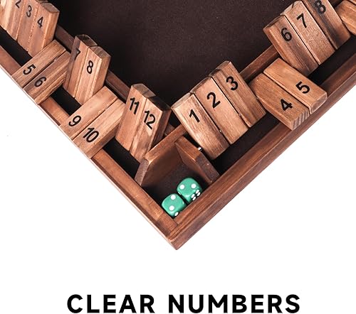 Miniatura 4 de GSE Games & Sports Expert Juego de mesa de madera para 1-4 jugadores con 8 dados. Juego de dados de 4 vías con 12 números Shut The Box del popular