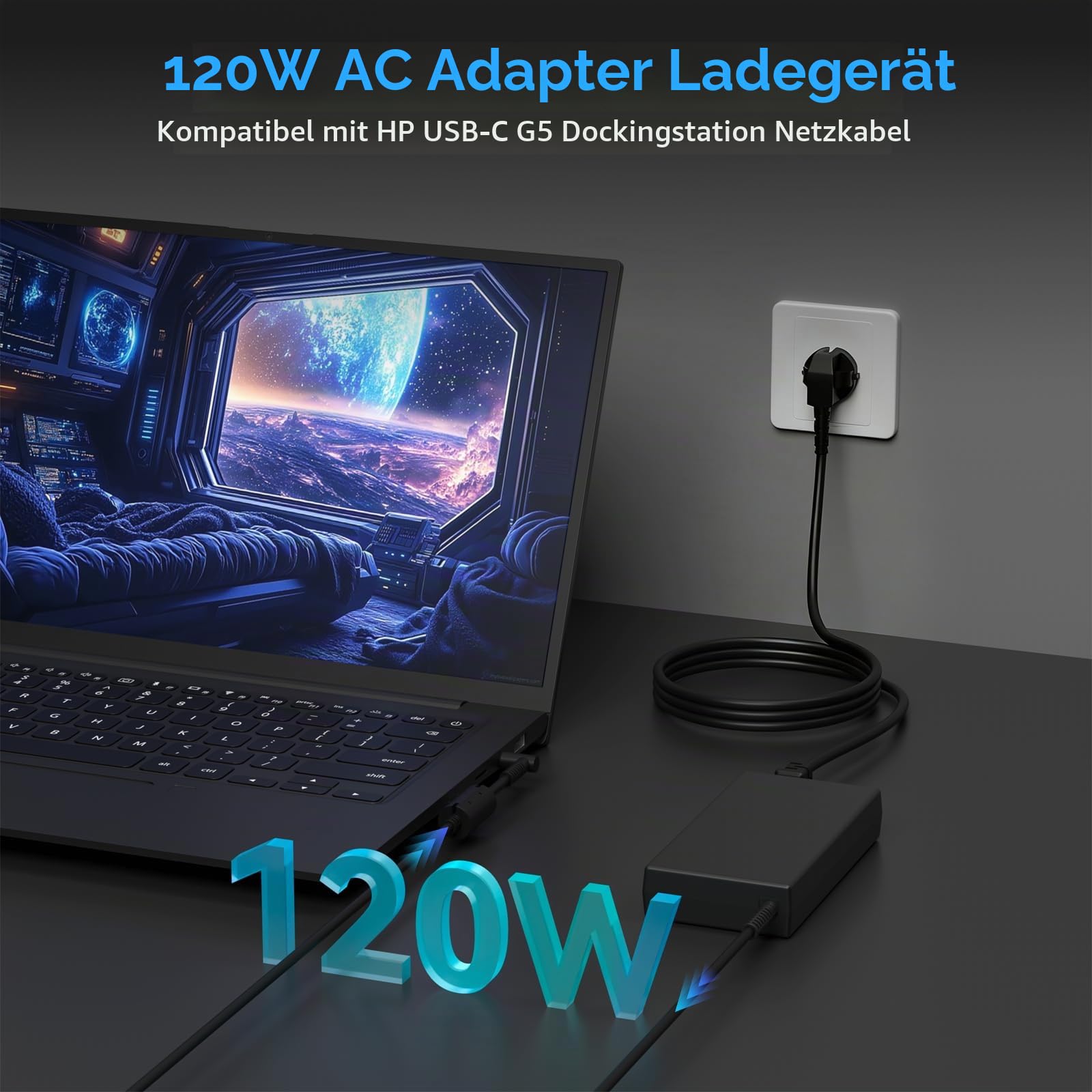 120W Laptop Ladegerät Netzteil Ladekabel für HP USB-C Dock G5 USB-C/A