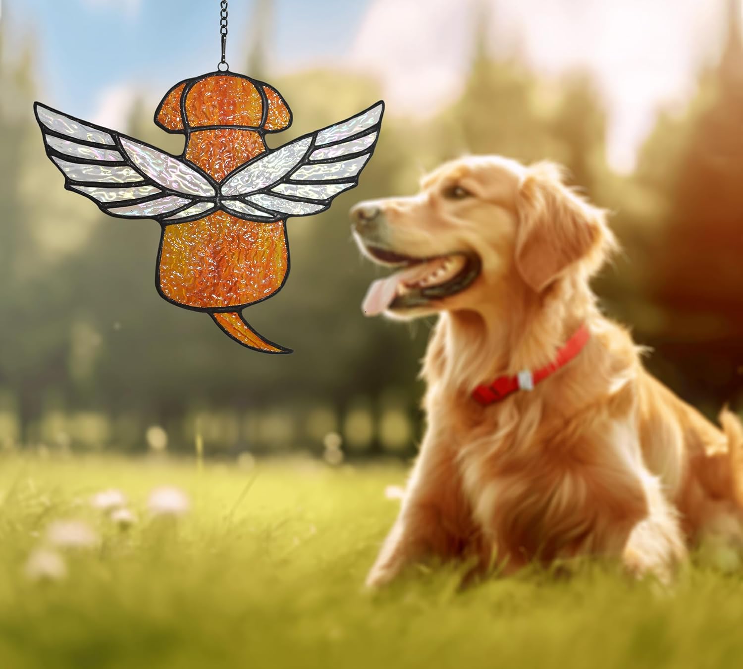 Stained Glass Angel Rainbow Wing Memorial for Loss of Dog, Dog Bereavement Gift (Orange) - Image 2