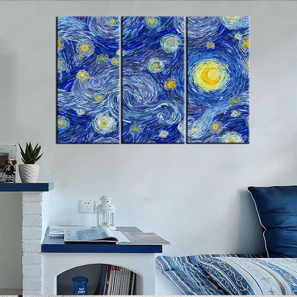 Amazon.co.jp: 青い抽象画 キャンバス ウォールアート 星月夜