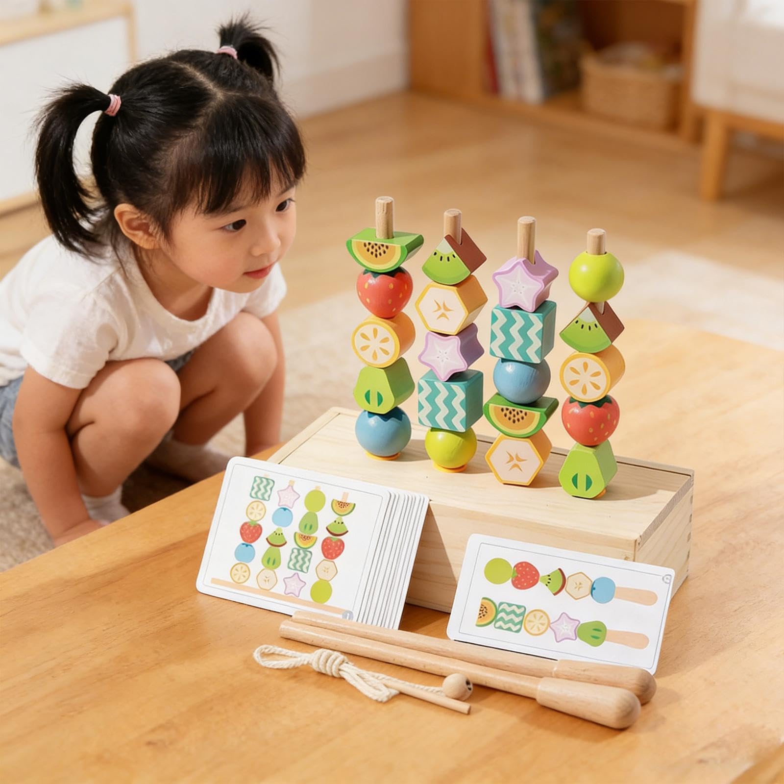 Juguete de Secuenciación de, de Madera para Ensartar, Bloques Apilables Sensoriales, Juego de Aprendizaje Temprano, Habilidades Motora, Style B
