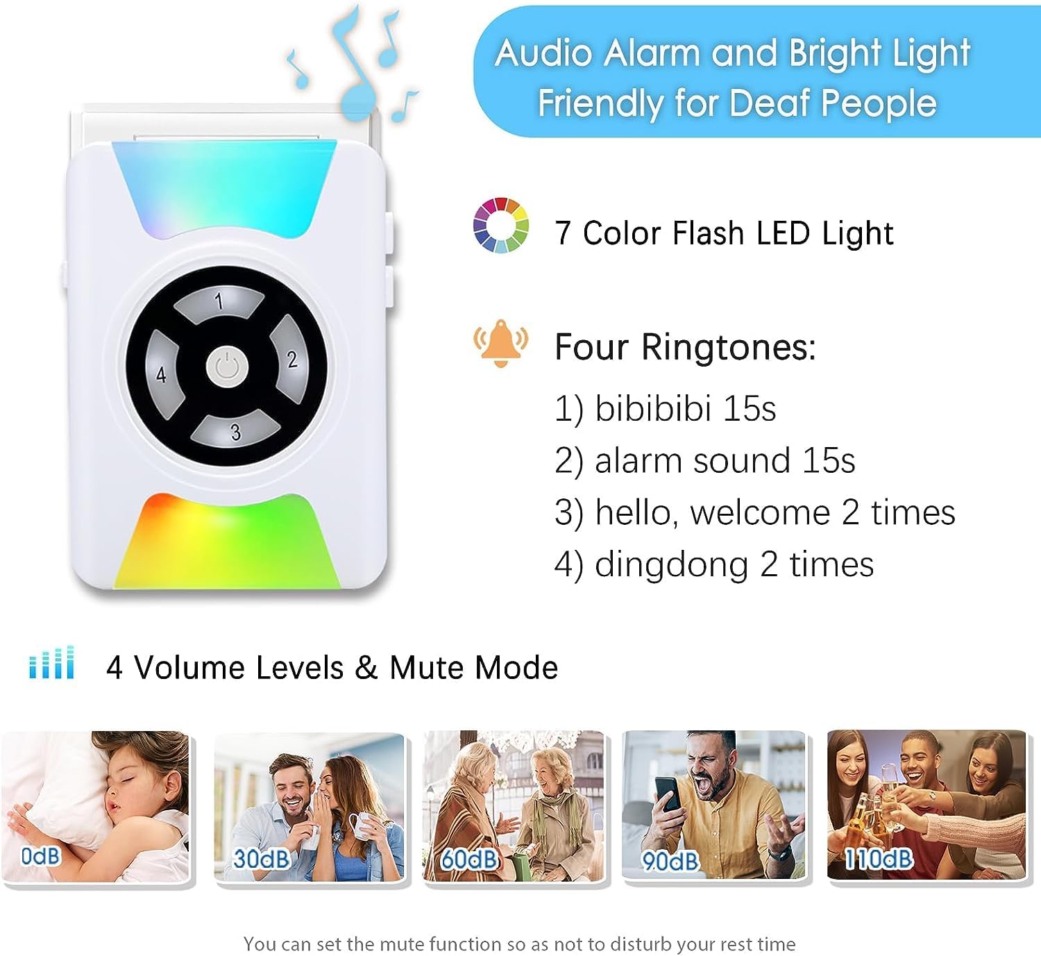 SanJie Door Chime,6-Mode Strobe Light